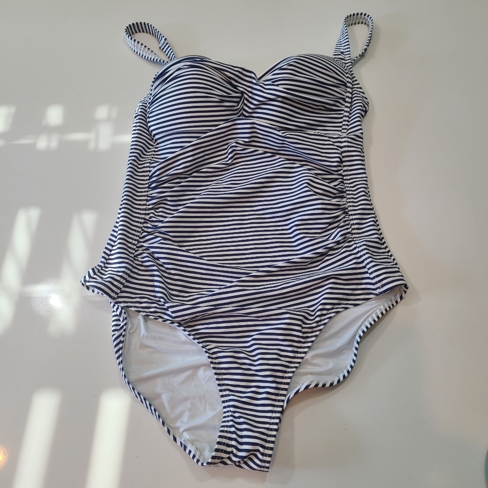 Niptuck Swim Navy Striped One-Piece Swimsuit in Size 10